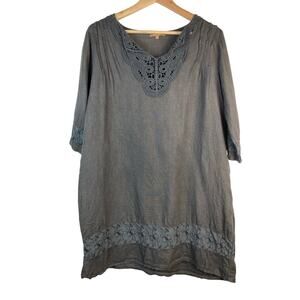 Carla Conti S Gray Pleated Embroidered‎ Linen Shift Dress Made in Italy *